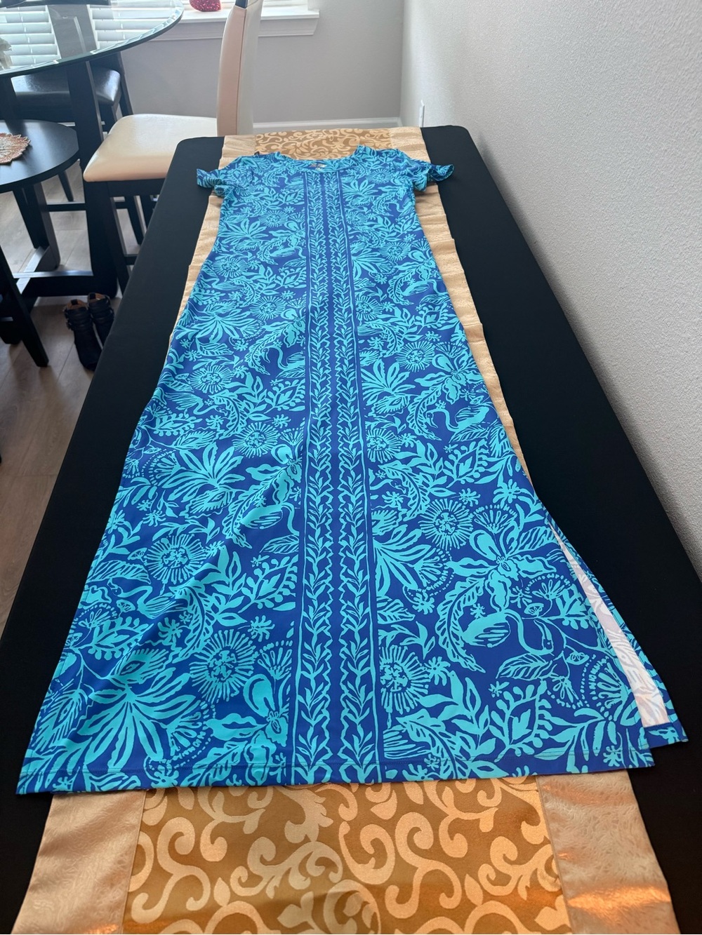 Lilly Pulitzer Blue Floral Maxi Dress with Aqua Print